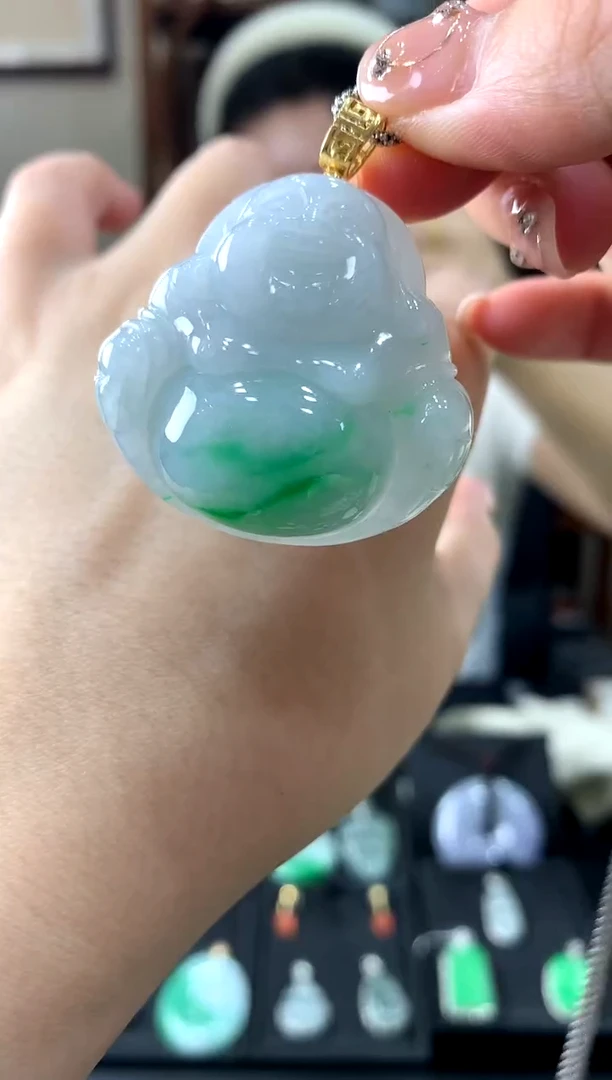 翡翠18K金镶嵌吊坠(不含链)挂件