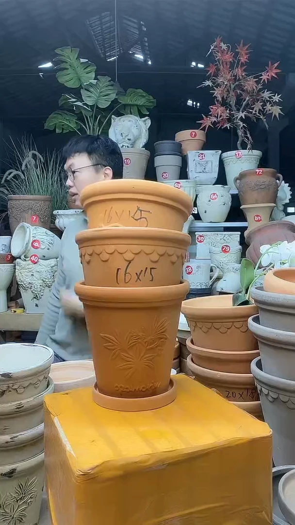 【闪购商品】缸3套16*15红陶巴洛克香草橄榄送托盘