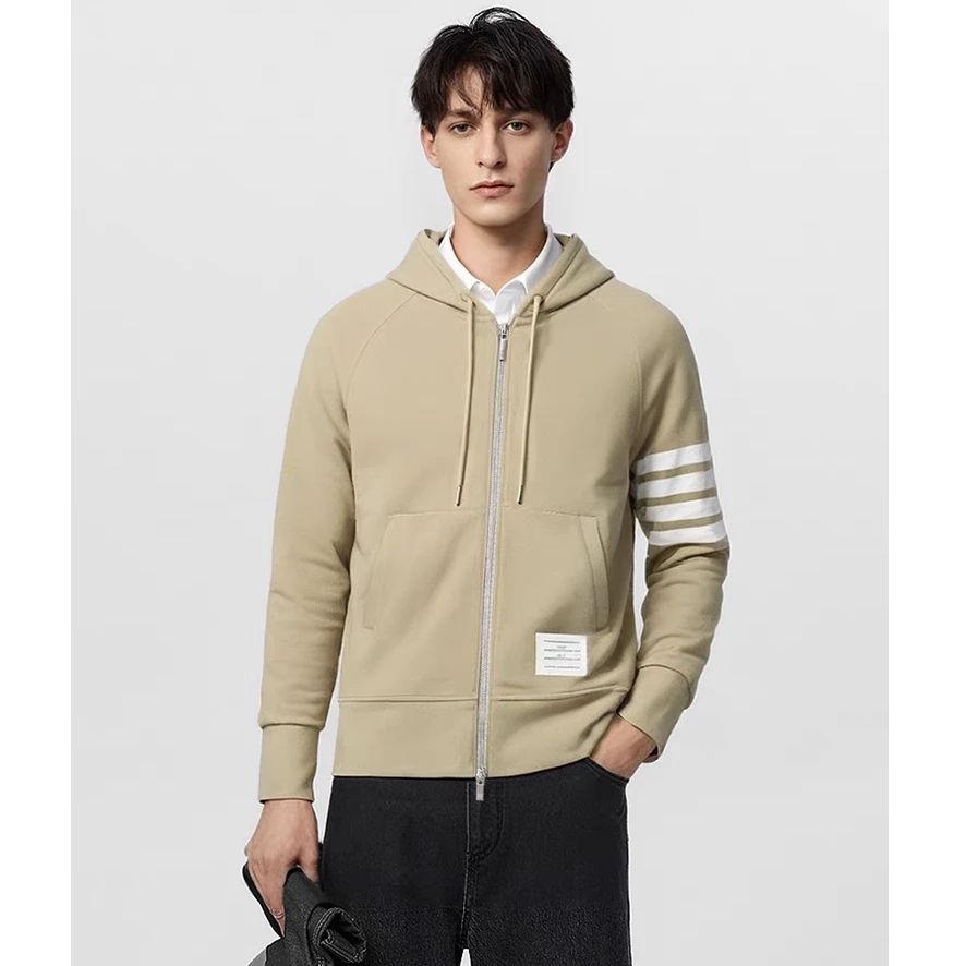 (清)男女同款全棉连帽拉链外套 7087-11（卡其）