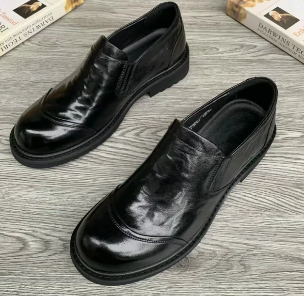 【真皮】男士春季新款男士软皮软底休闲透气皮鞋一脚蹬圆头皮鞋