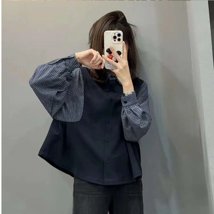 胖MM300斤韩系条纹拼接长袖衬衣女特大码宽松休闲卫衣减龄上衣200