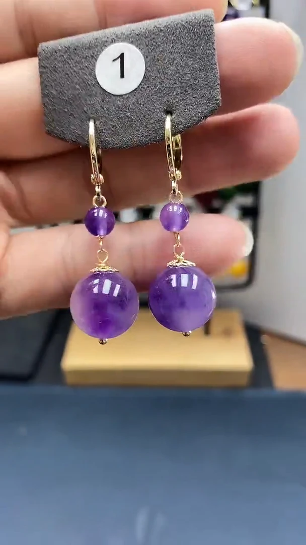 紫晶耳饰银S925镀金镶嵌尺寸14mm耳扣88