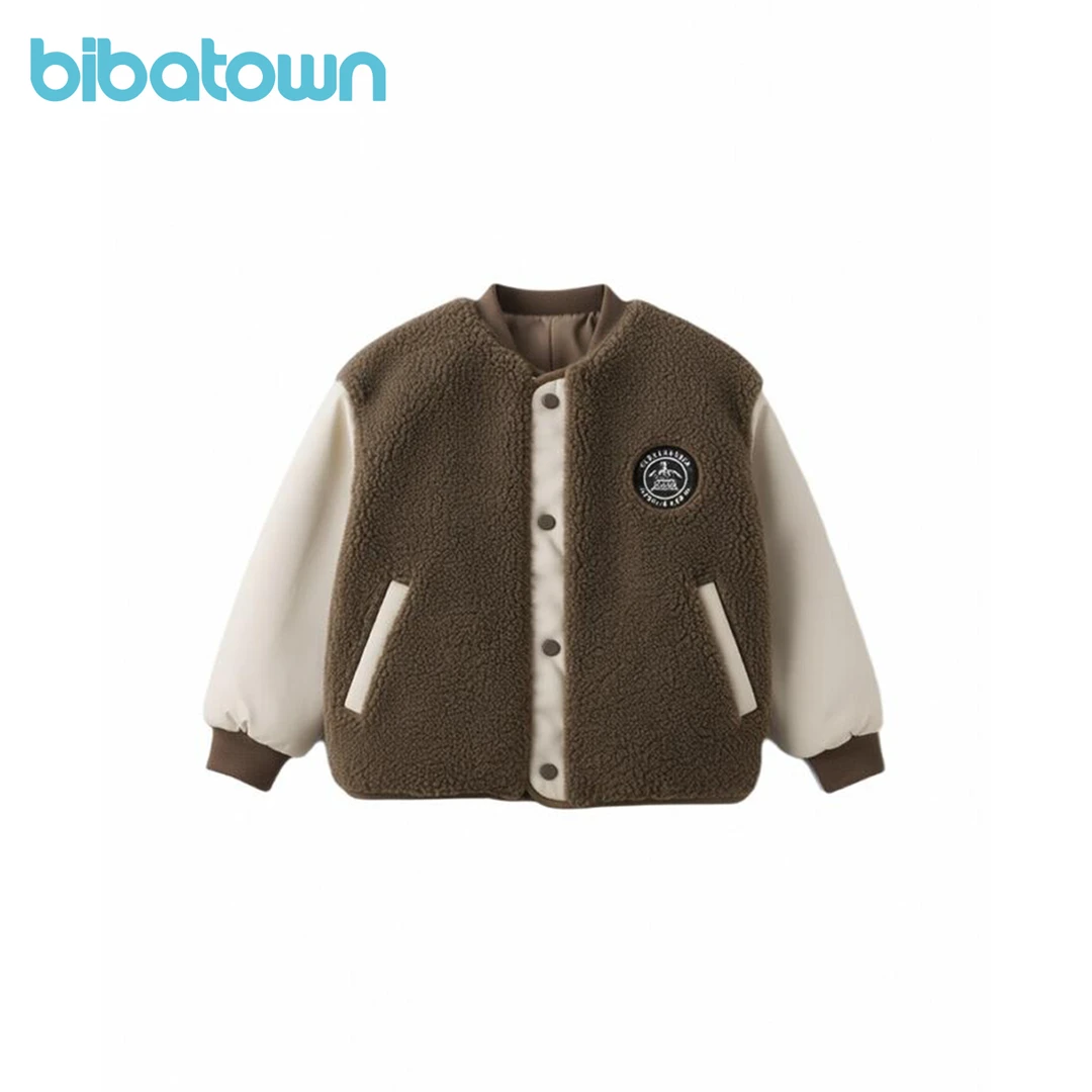 佰宝糖童装2025冬装厚款棒球外套宝宝撞色棉外套452WT8002加绒