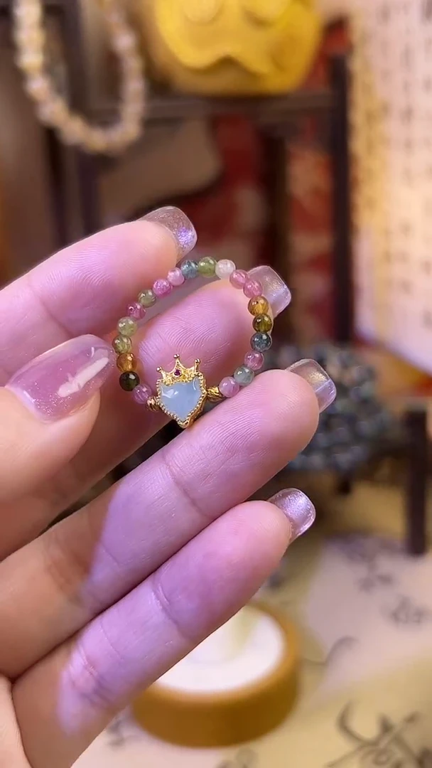 银S925镶嵌戒指碧玺碧玺狐狸戒指