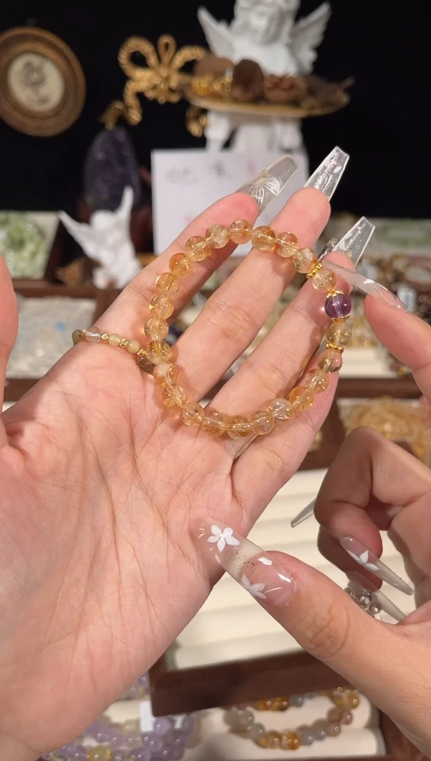 水晶手串合金黄塔晶紫水