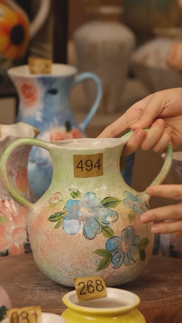 陶瓷494景德镇设计师手作花器摆件侘寂风
