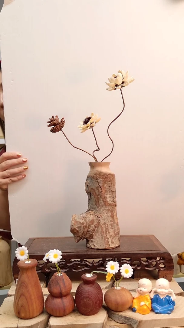 木实木花瓶直播间，自然裂纹，一个