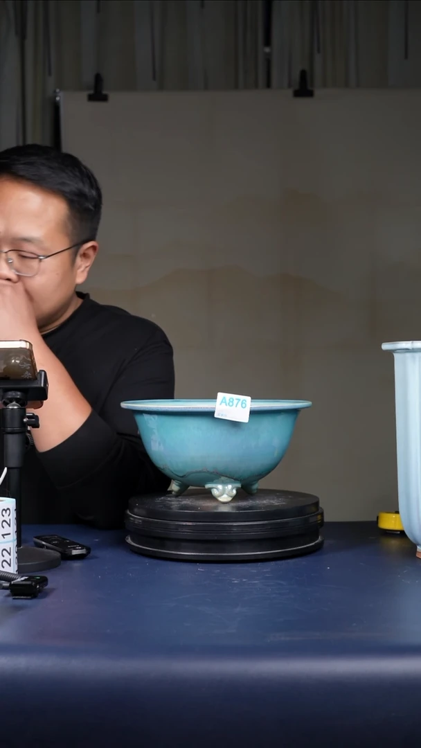 其他瓷花*间A876号钧瓷青绿釉云足盆