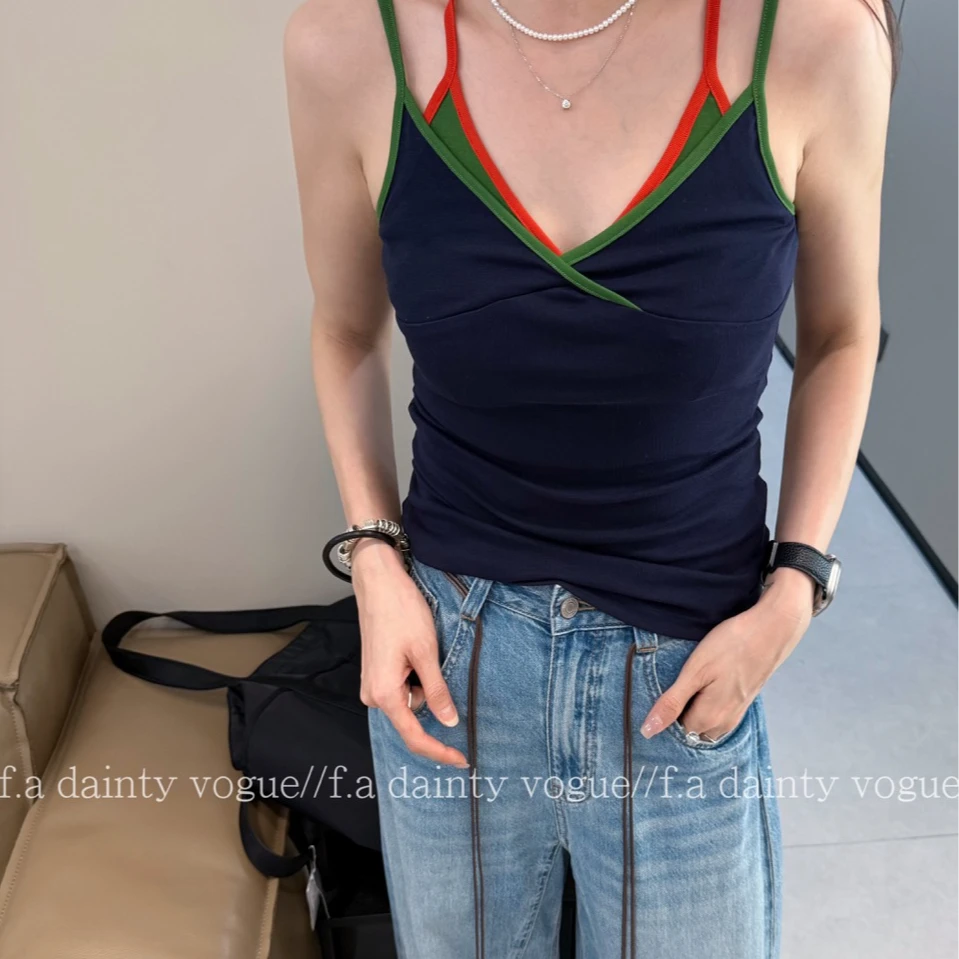 F.A[海岛小调]撞色拼接两件吊带背心女夏季新款显瘦辣妹内搭打底