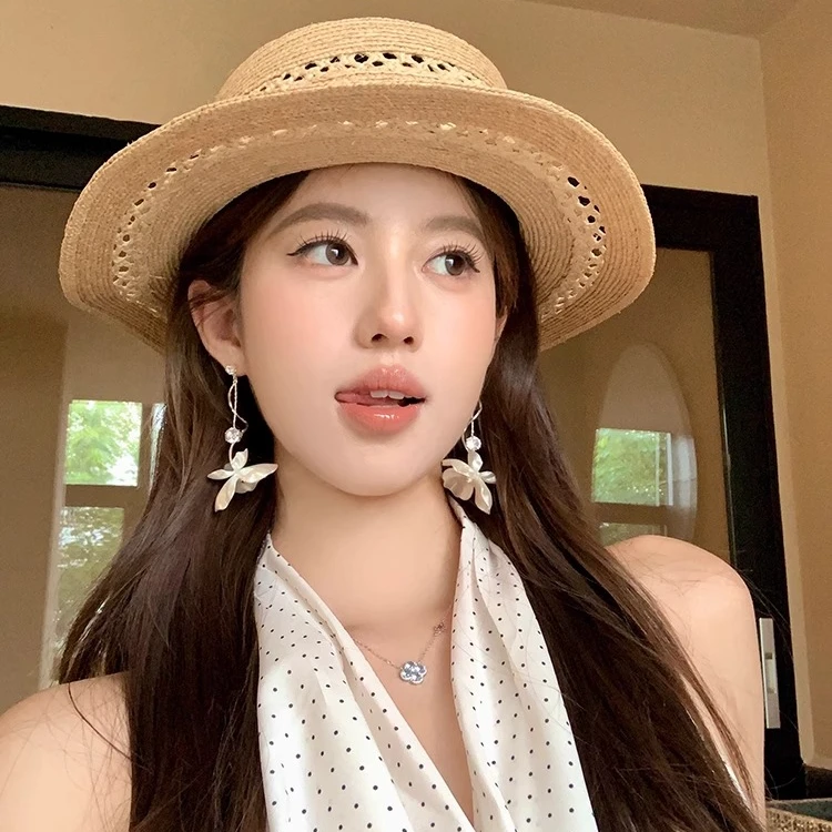 铜合金耳饰 原生冷茶 法式花朵长款耳环女夏天高级感轻奢度假耳饰