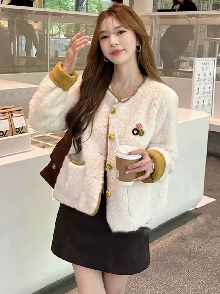 130#上衣短款女防风冬季单排扣洋气秋冬短外套圆领加厚