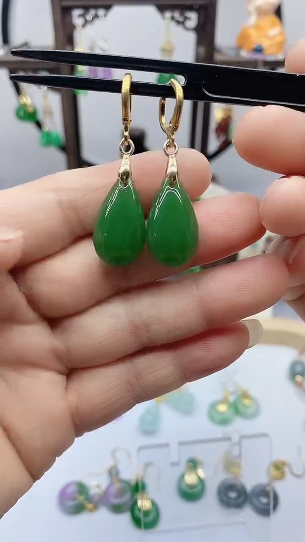 和田玉14K金镶嵌耳饰57