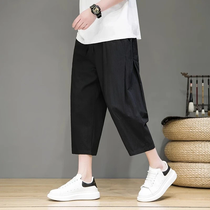 仓石一树男生夏季薄款七分裤中国风男装宽松百搭款阔腿直筒休闲裤