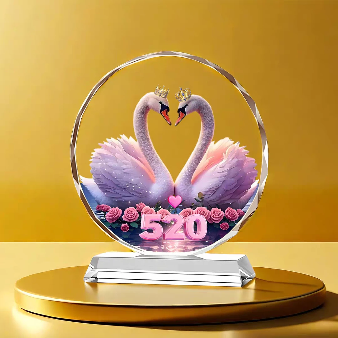 结婚送礼新房客厅家居装饰品百年好合天鹅水晶摆件纪念品摆台