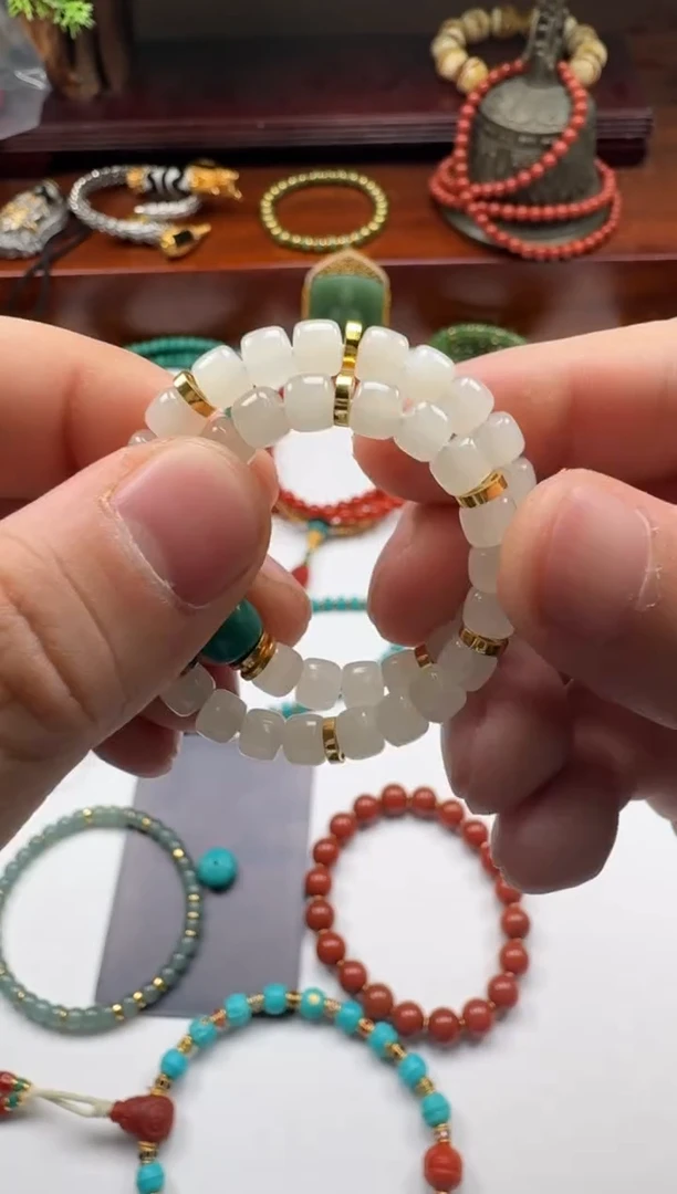 【闪购商品】和田玉（白玉）手串手串18K金镶嵌手串手串