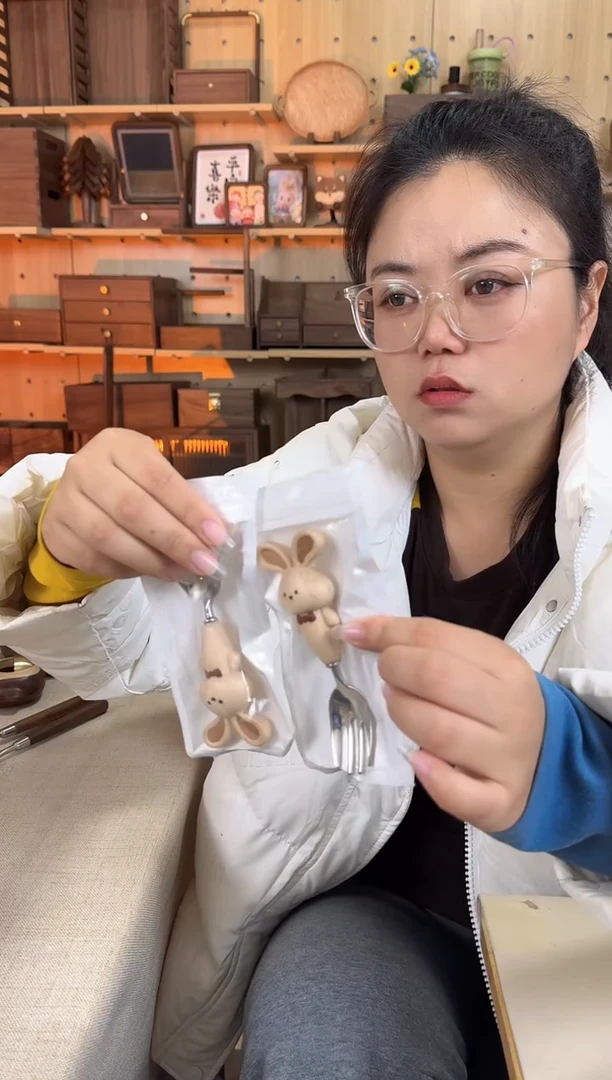 木实木小兔勺子 叉子一套2个