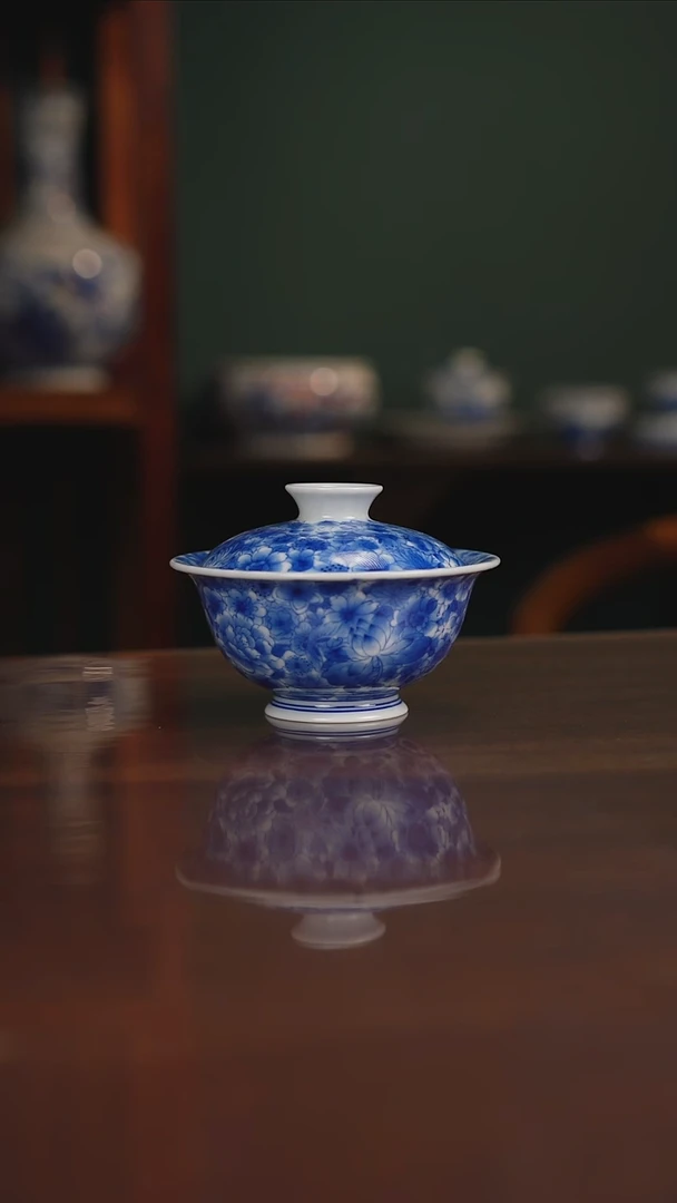 晓月柴窑 万花盖碗