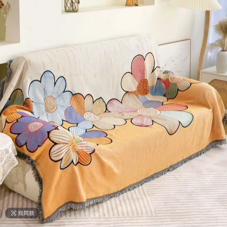 90*180cm 加厚多功能沙发 带流苏 花儿朵朵