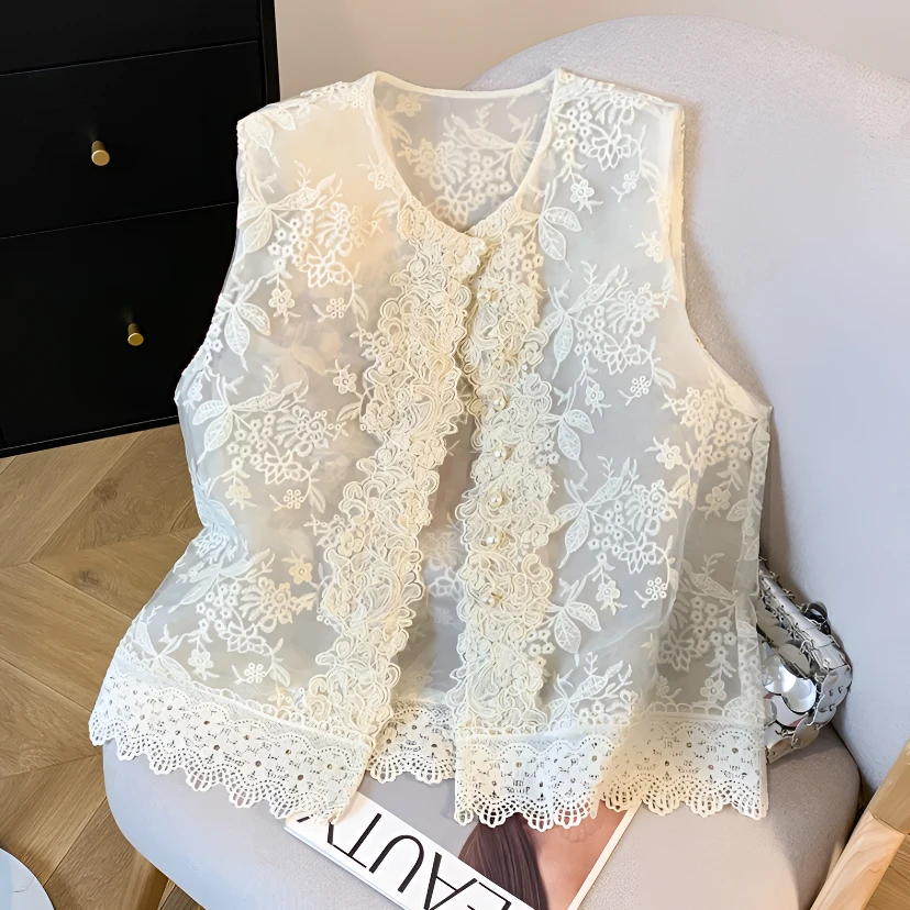 【重工花边钉珠】夏季新中式国风花边钉珠马夹外搭短款马甲女