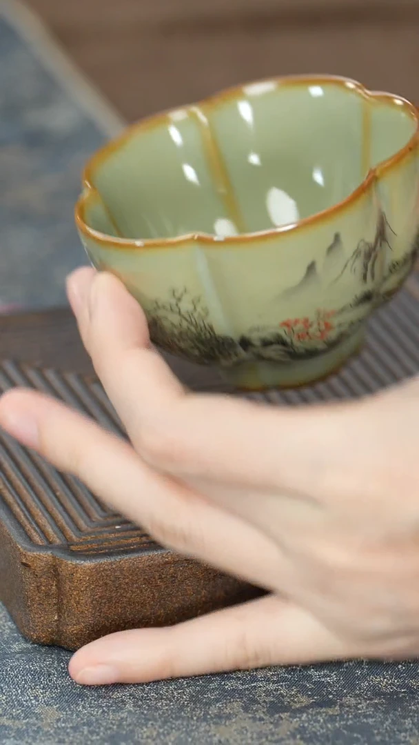 【汝窑异形五形杯】【12西泠礼盒】