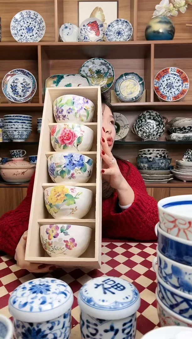 【闪购商品】瓷片玫瑰吉祥饭碗5件套