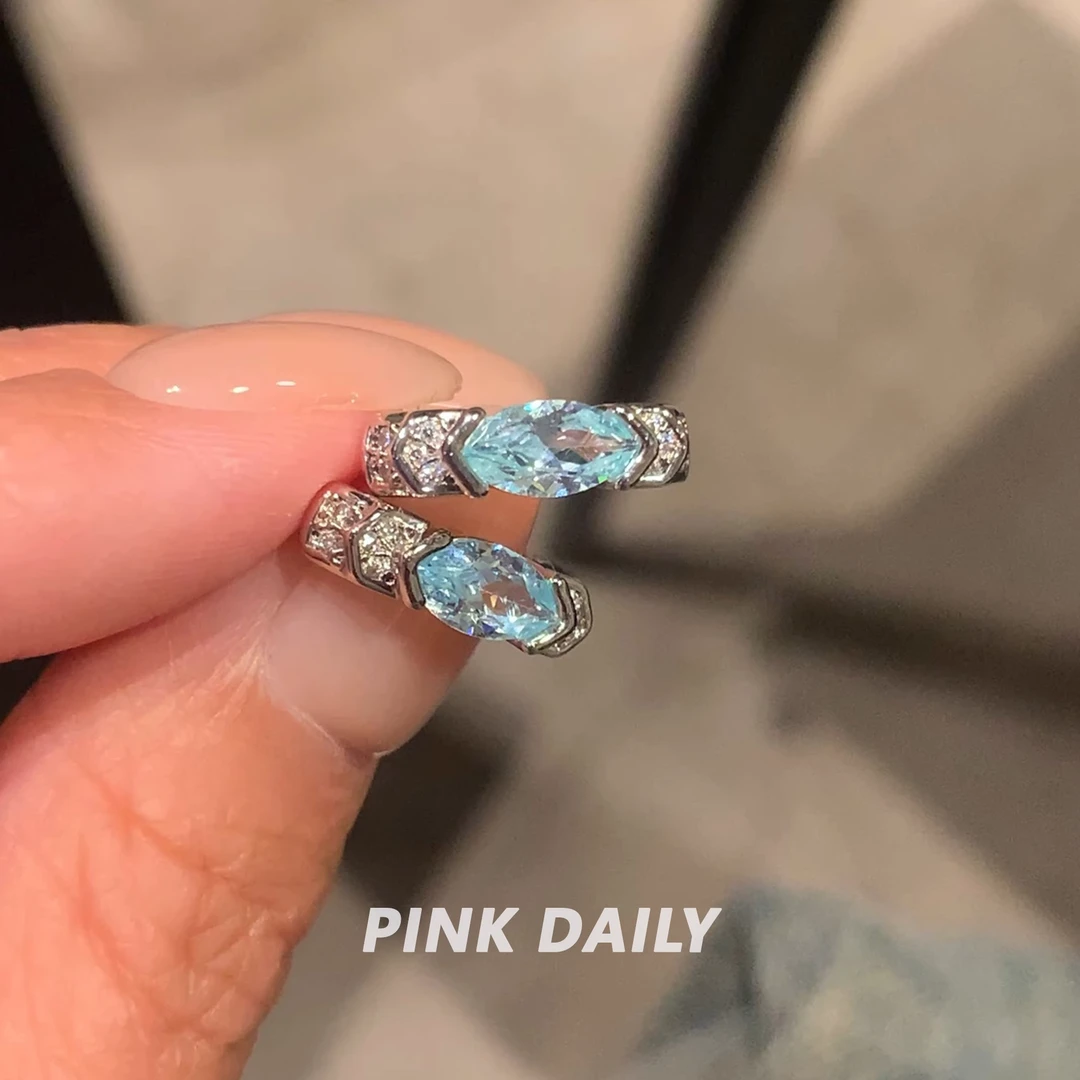 铜合金锆石耳饰 Pink Daily清冷感蓝锆耳扣耳圈高级气质耳环耳饰