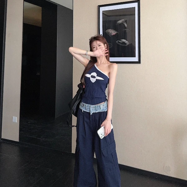 宽松INS风纯欲风休闲复古背心少女风时尚套装显瘦辣妹夏季显瘦