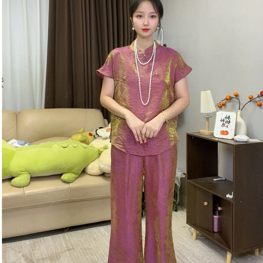 薄款短袖夏季春季常规宽松型衬衫气质绣花提花宽松
