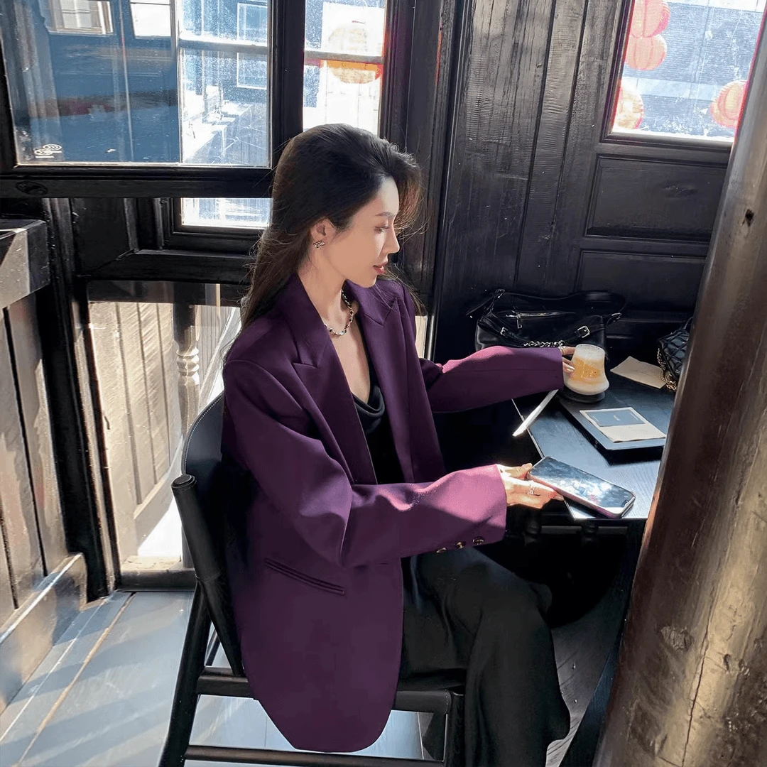 2025秋季宽松高级感两件套西服外套配垂感西裤通勤休闲套装