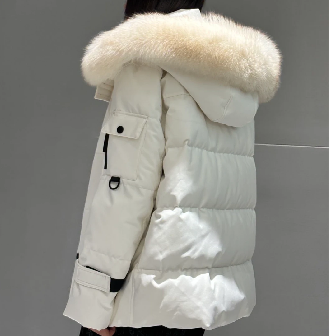 3378时尚中长款羽绒服连帽韩版大毛领大码女士宽松修身加厚保暖