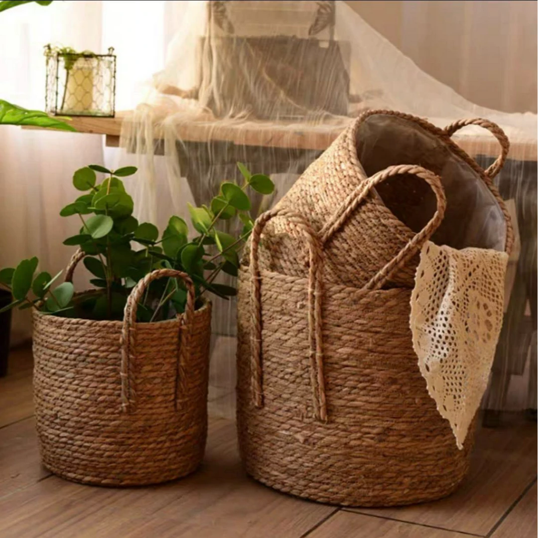 北欧风手工编织草编收纳筐
