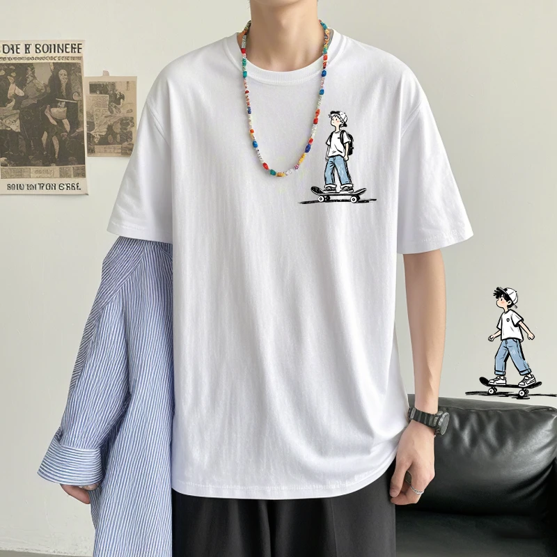男女漫画短袖纯白定制手绘卡通休闲夏季潮流运动时尚设计感街头运
