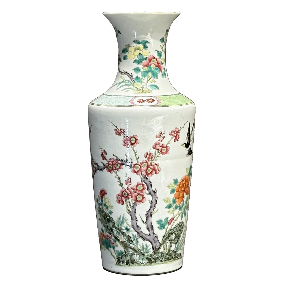 24160282y粉彩花鸟纹软棒槌瓶