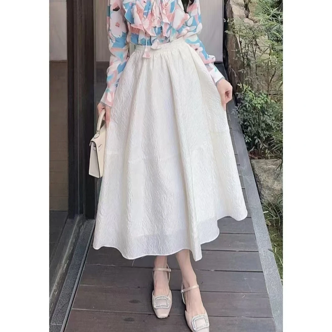 GIRDEAR/哥弟1200321新款时髦百搭简约高级松紧腰水波纹A字半身裙