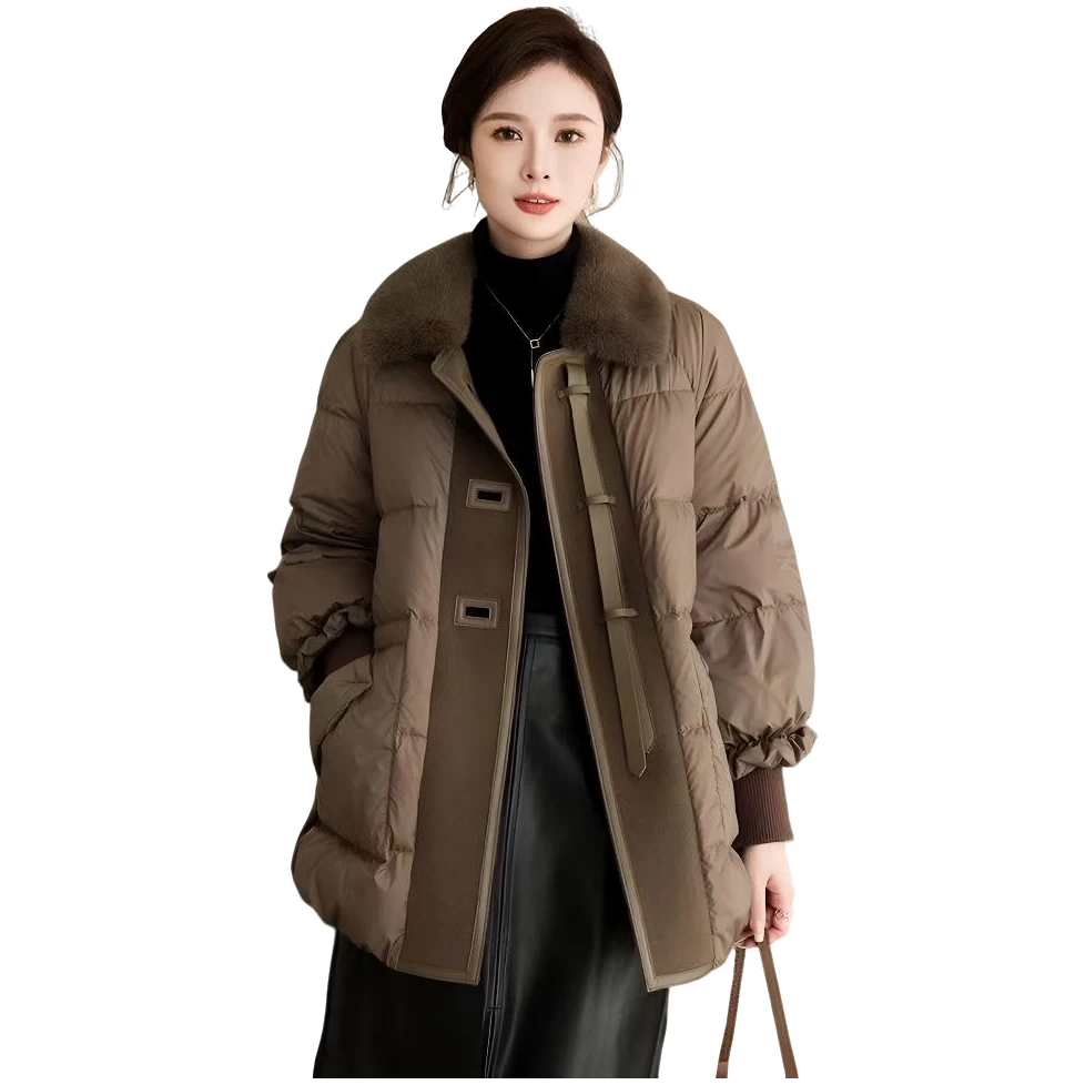 【反季清货】白鹅绒水貂毛领全羊毛门襟羽绒服百搭休闲休闲款16757