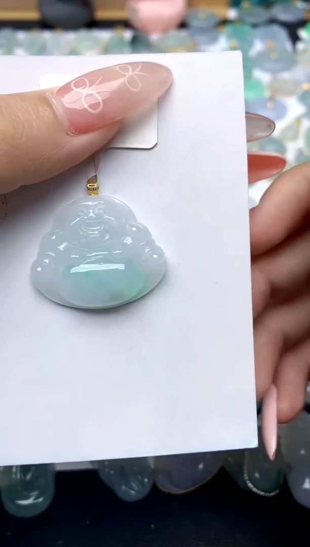翡翠18K金镶嵌颈饰天然A货翡翠
