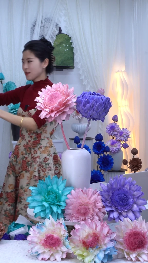 永生洋蓟樱花粉+紫罗兰【叶片有伤】7052