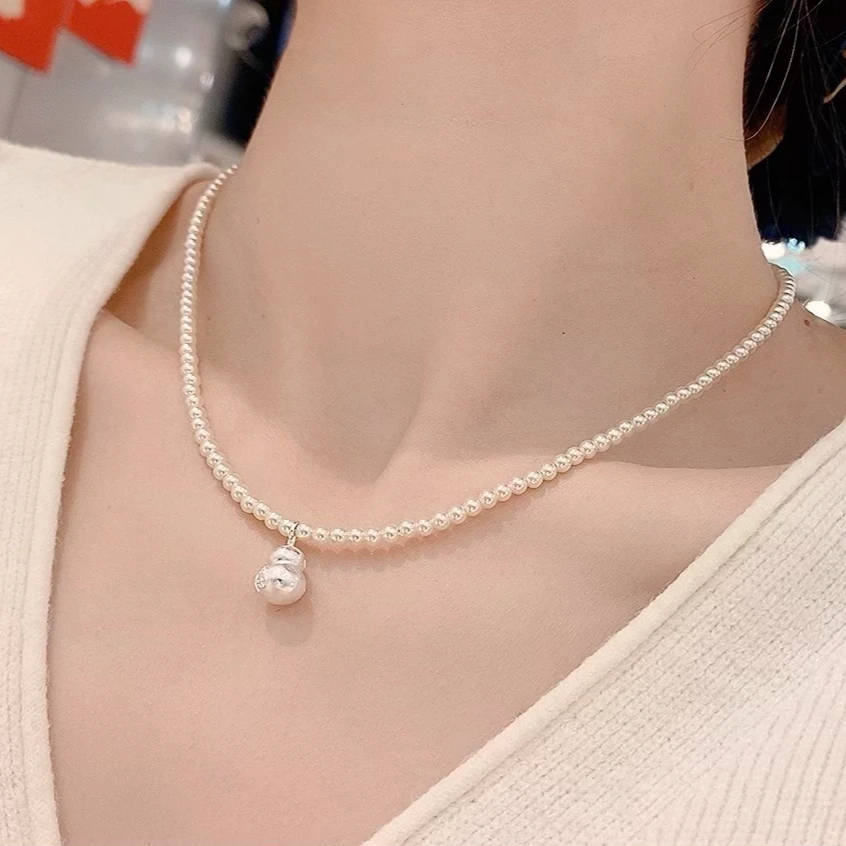 铜合金仿珍珠吊坠 葫芦吊坠小米珠（3mm）项链国潮风