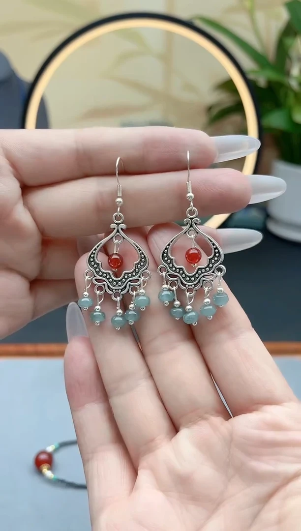 翡翠银S925镶嵌耳饰8A00000