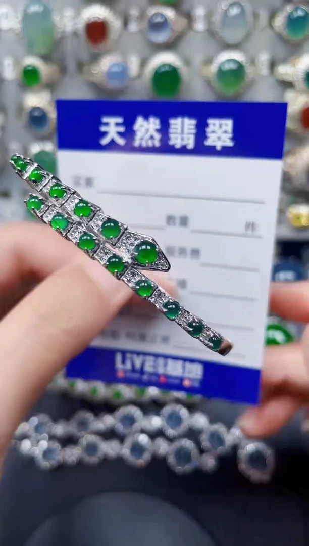 银S925镶嵌手镯翡翠160