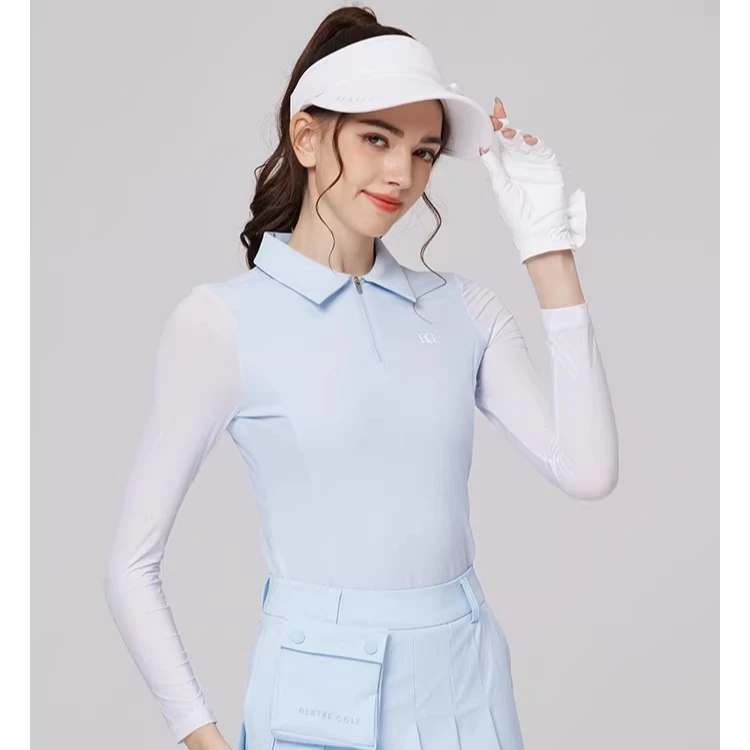 高尔夫女装拉链翻领冰丝防晒长袖透气春夏弹力修身时尚女士长袖