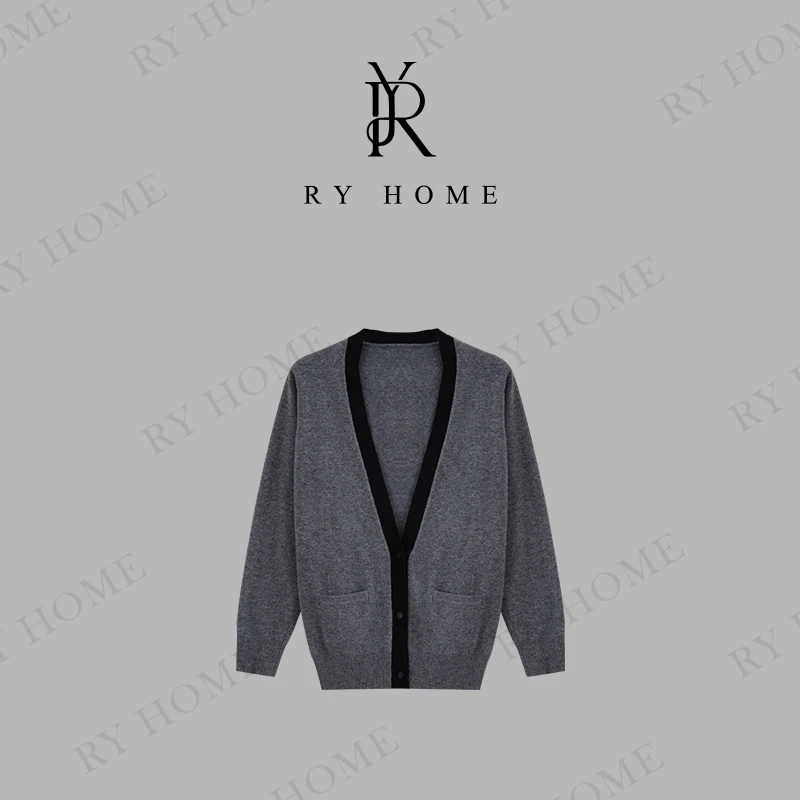 【容雨RYHOME】“澜风”100%羊毛＋新款撞色V领长袖毛织开衫243M2604