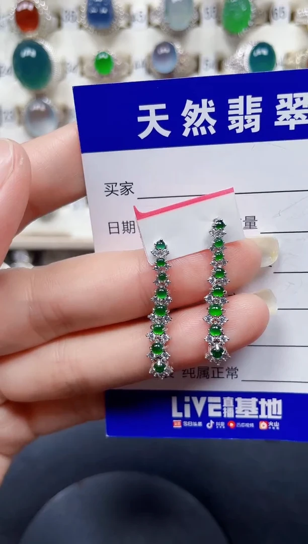 银S925镶嵌翡翠耳饰125