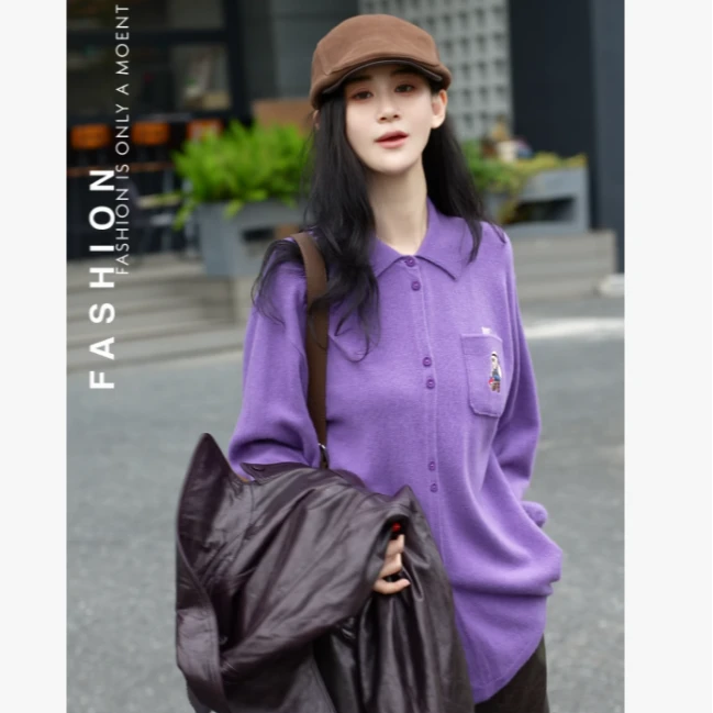 【堇色】套头衫 秋冬时尚POLO领口袋刺绣宽松显瘦MZ82503上衣
