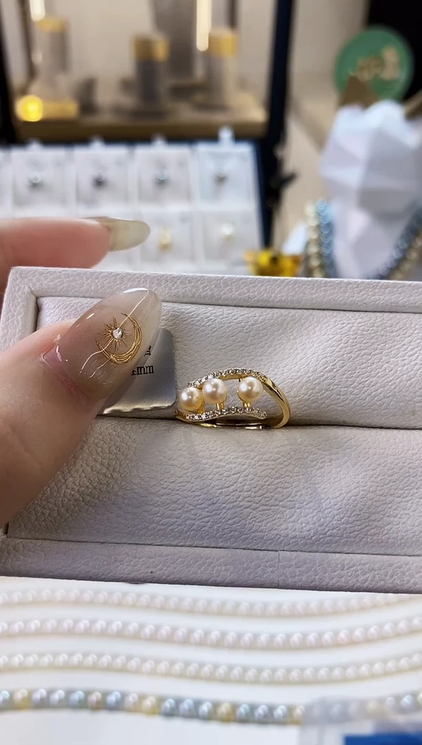 银S925镶嵌戒指海水珍珠3.5-4海水珍珠戒指