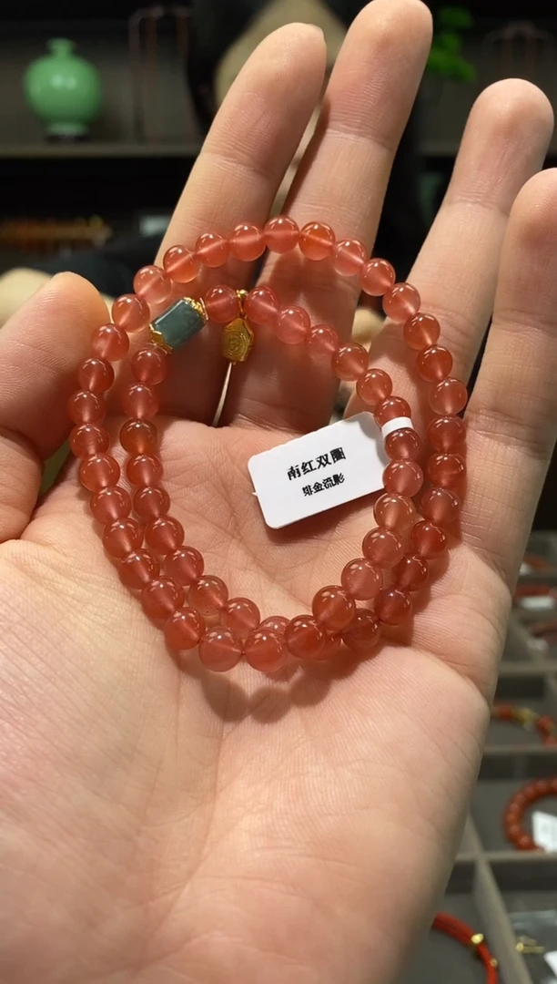 银S925镶嵌手链南红玛瑙南红双圈手串翡翠款 6mm+ 多样性发一