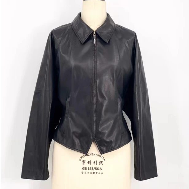 【弓ECHO】高定超薄进口绵羊皮翻领修身夹克收腰百搭小外套 K5J586A