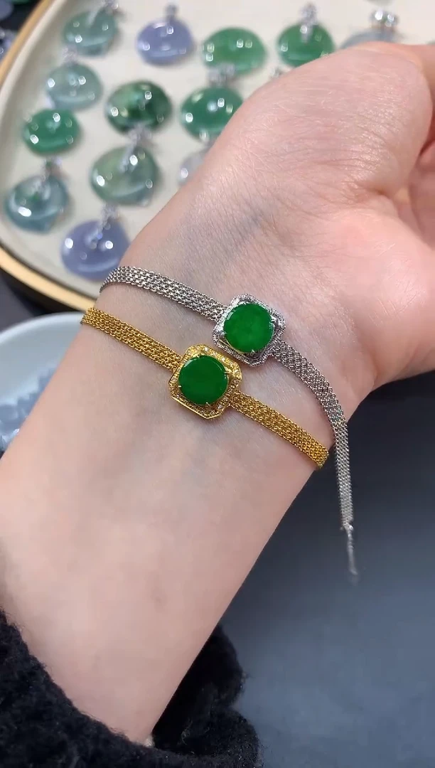 【闪购商品】翡翠手链18K金镶嵌A402|4800