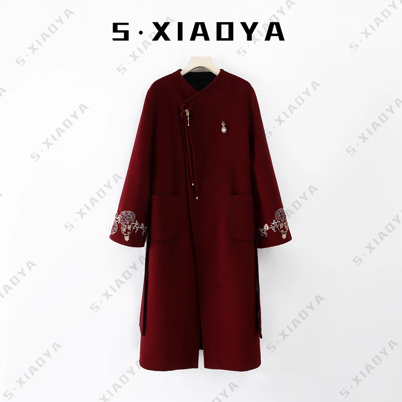 【沉鱼落雁】2.0升级版设计师气质重工刺绣进口双面绵羊毛大衣883