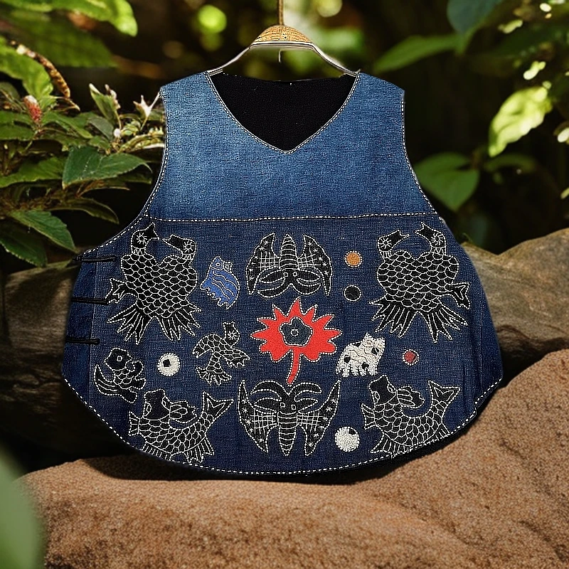 纯手工刺绣东南亚风复古无袖短款上衣个性民族风女士马甲外套